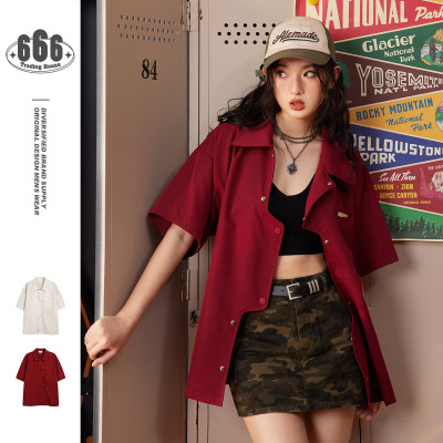 Loose casual short-sleeved shirt men's and women's tops summer coat CS61