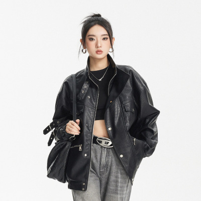 Retro PU leather men's and women's casual motorcycle suit W251