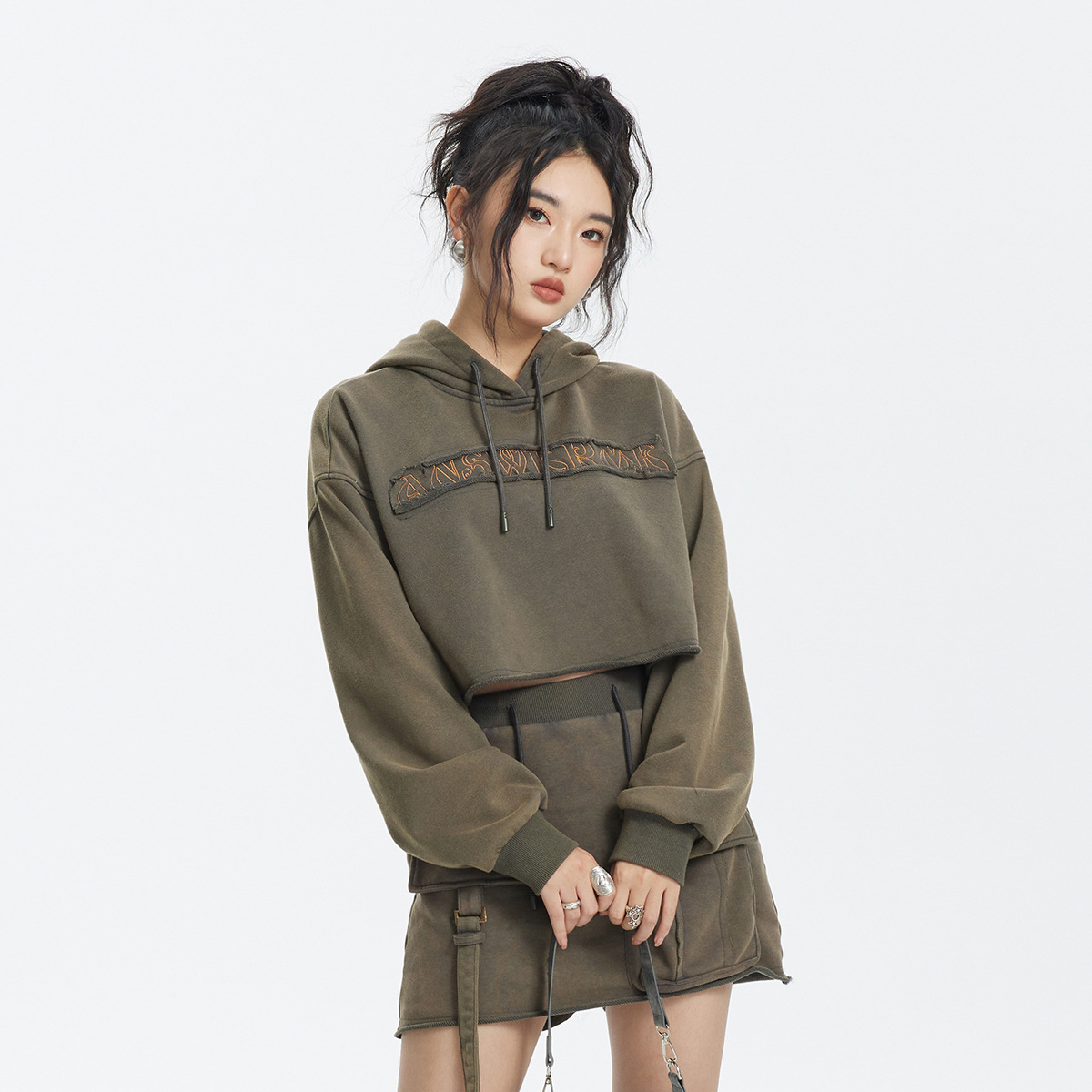 Retro Washed Hooded Sweatshirt Women's Niche Navel Short Jacket W275