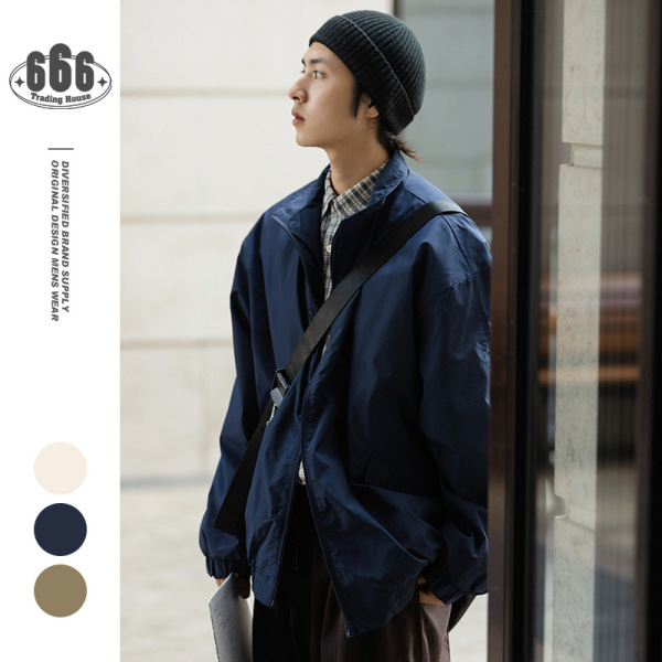 Retro Waterproof Jacket Men's Loose Stand Collar Jacket Thin NC018