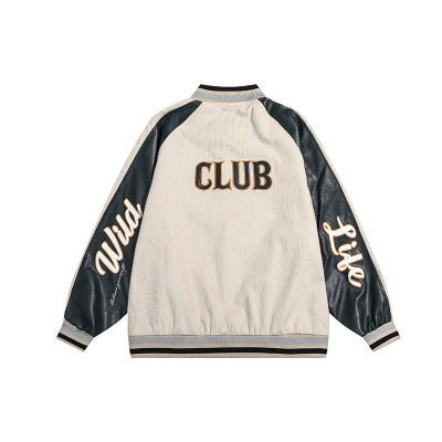 Casual letter embroidery stitching PU leather baseball uniform for men and women