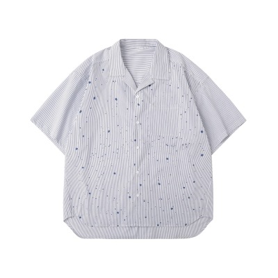 Cuban collar striped Shirt Boys loose splash ink printed short sleeve shirt RC17