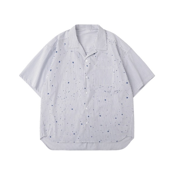 Cuban collar striped Shirt Boys loose splash ink printed short sleeve shirt RC17