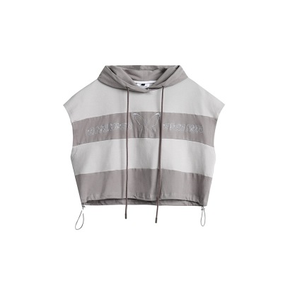 Girls short tops loose stitching butterfly embroidery hooded jacket T142