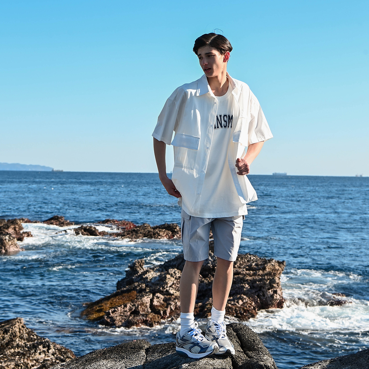 Pocket cargo Shirt Men's loose casual Tide brand short sleeve shirt Coat RC34