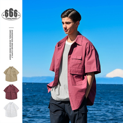 Pocket cargo Shirt Men's loose casual Tide brand short sleeve shirt Coat RC34