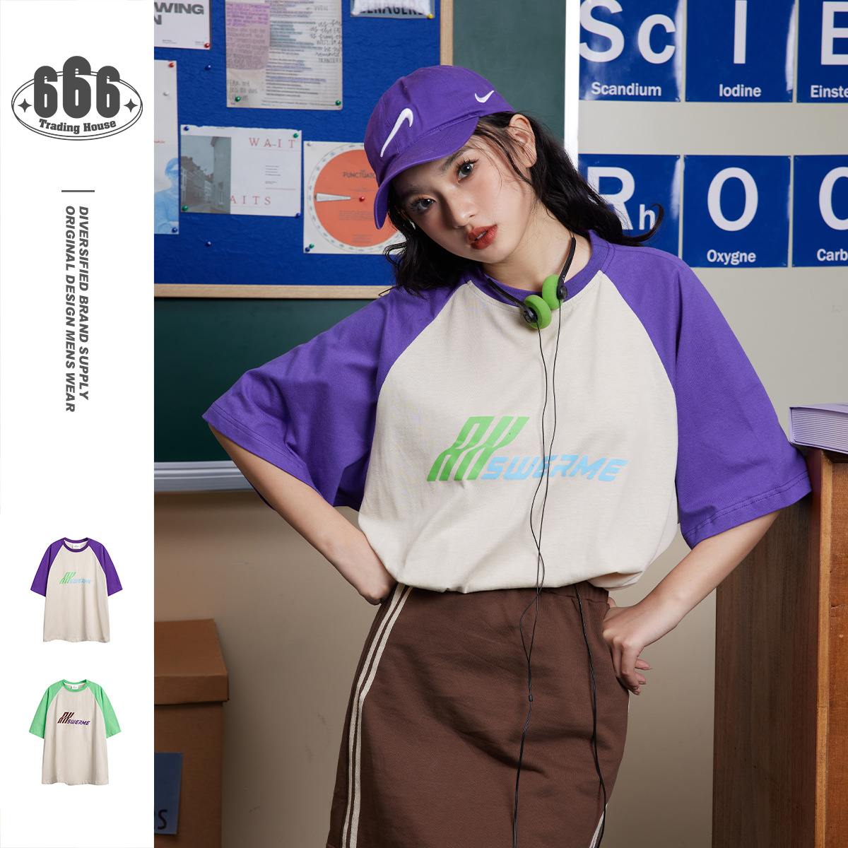 Raglan sleeve T-shirt men and women loose Korean girl group short-sleeved T200