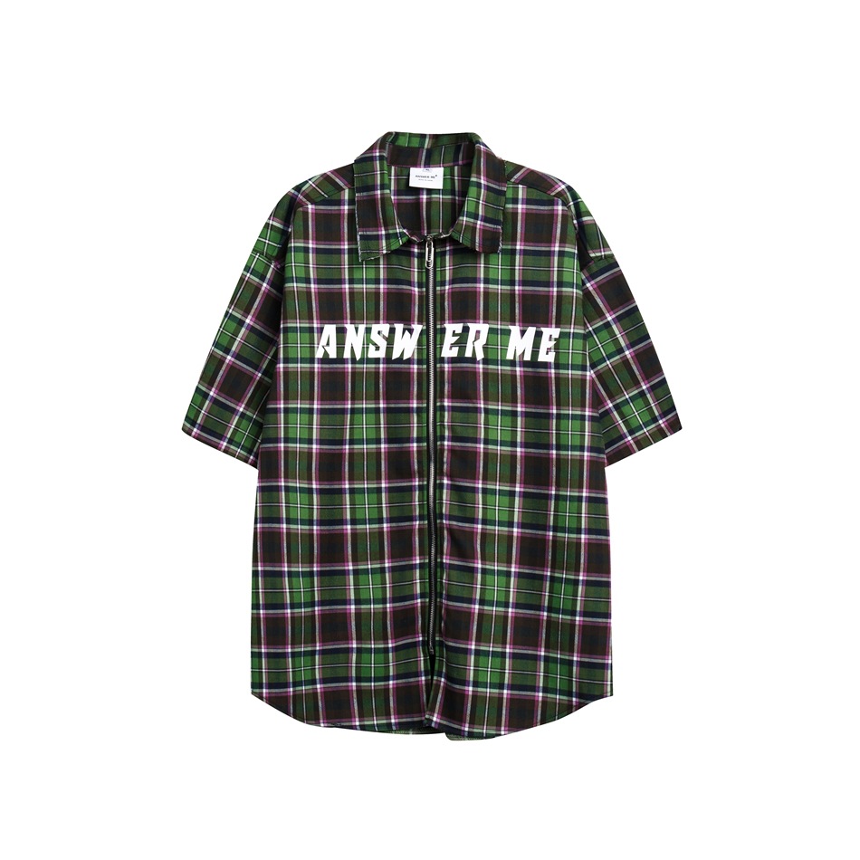Retro plaid loose short-sleeved shirt men's and women's college wind jacket CS64