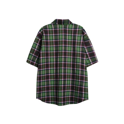 Retro plaid loose short-sleeved shirt men's and women's college wind jacket CS64