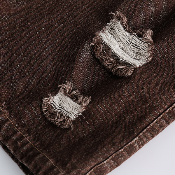 Retro raw edge washed denim shorts men's personality loose cropped pants K28