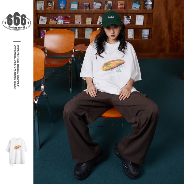 Short-sleeved women's T-shirt personality niche strapless T-shirt T137