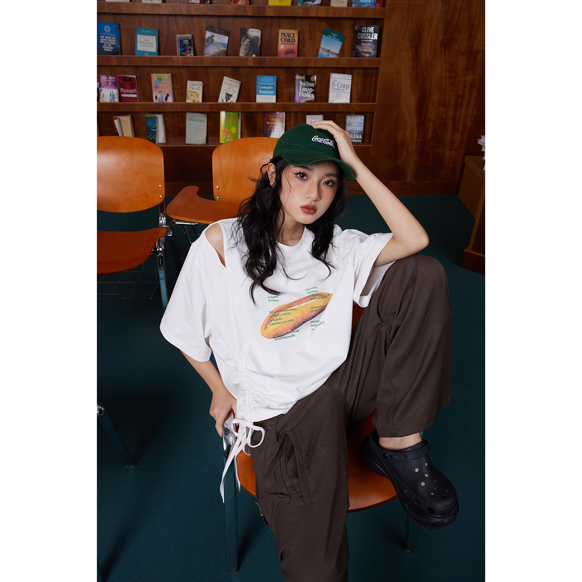 Short-sleeved women's T-shirt personality niche strapless T-shirt T137