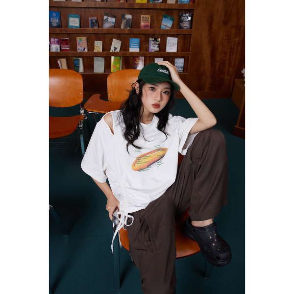 Short-sleeved women's T-shirt personality niche strapless T-shirt T137