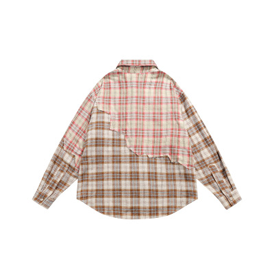 Stitching Plaid Shirt Men and Women Couple Long Sleeve Shirt CS16