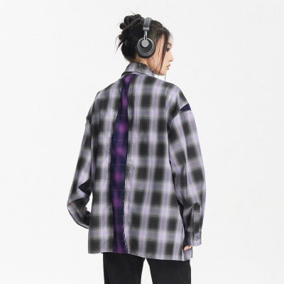 Stitching Plaid Shirt Men's and Women's Loose Casual Long-sleeved Shirt CS54