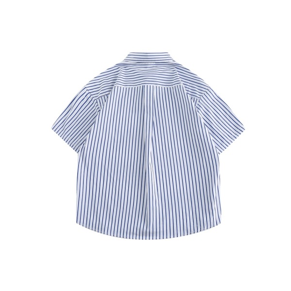 Tide Vintage Striped Shirt Blue Men's loose short sleeve Shirt RC33