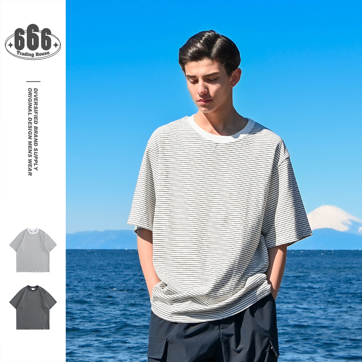 Trendy Striped Short Sleeve T-shirt artistic style loose summer T-shirt RT14