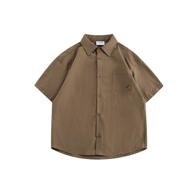 Vintage Pocket Embroidery Tooling Shirt Men's loose short sleeve Shirt Tide RC36
