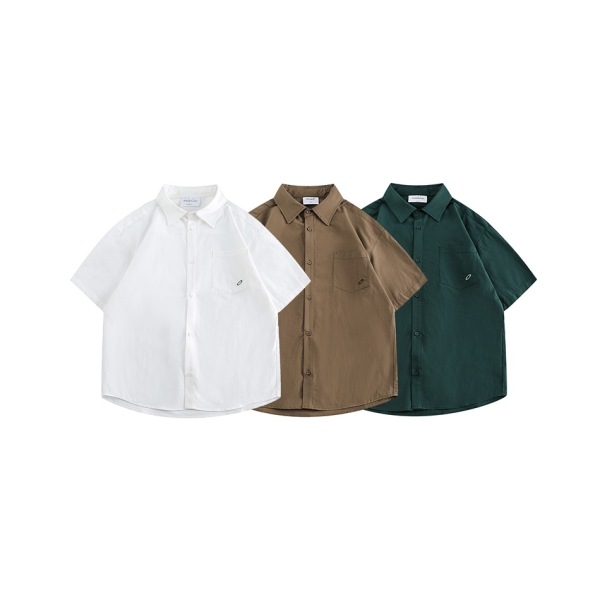 Vintage Pocket Embroidery Tooling Shirt Men's loose short sleeve Shirt Tide RC36