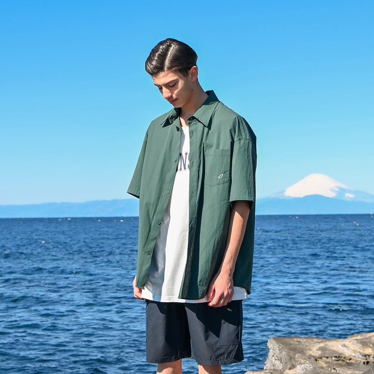 Vintage Pocket Embroidery Tooling Shirt Men's loose short sleeve Shirt Tide RC36