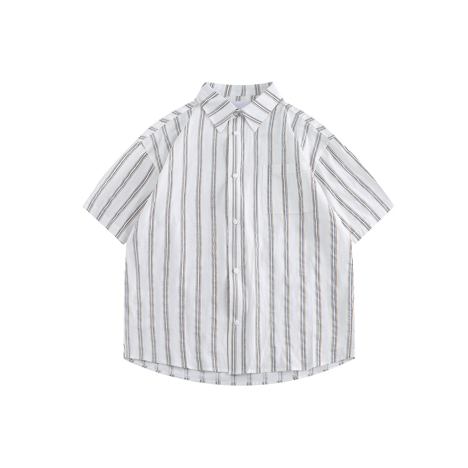 Vintage striped shirt men's loose niche tide brand short sleeve shirt thin RC37