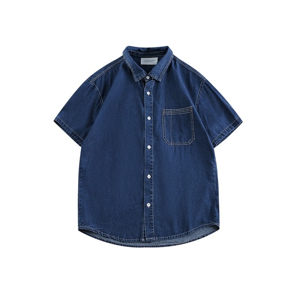 Vintage Tooling Pocket Denim Shirt Men's loose washed Short sleeve Shirt RC31