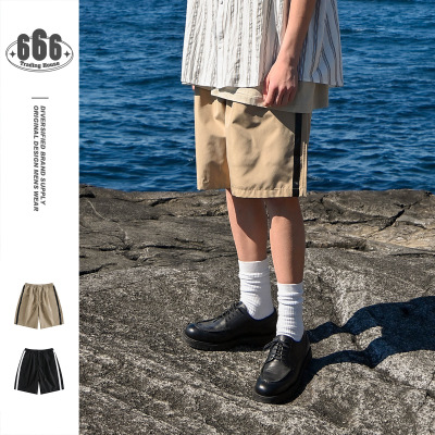 Vintage side striped cargo shorts Men's casual loose quarter Pants RK39