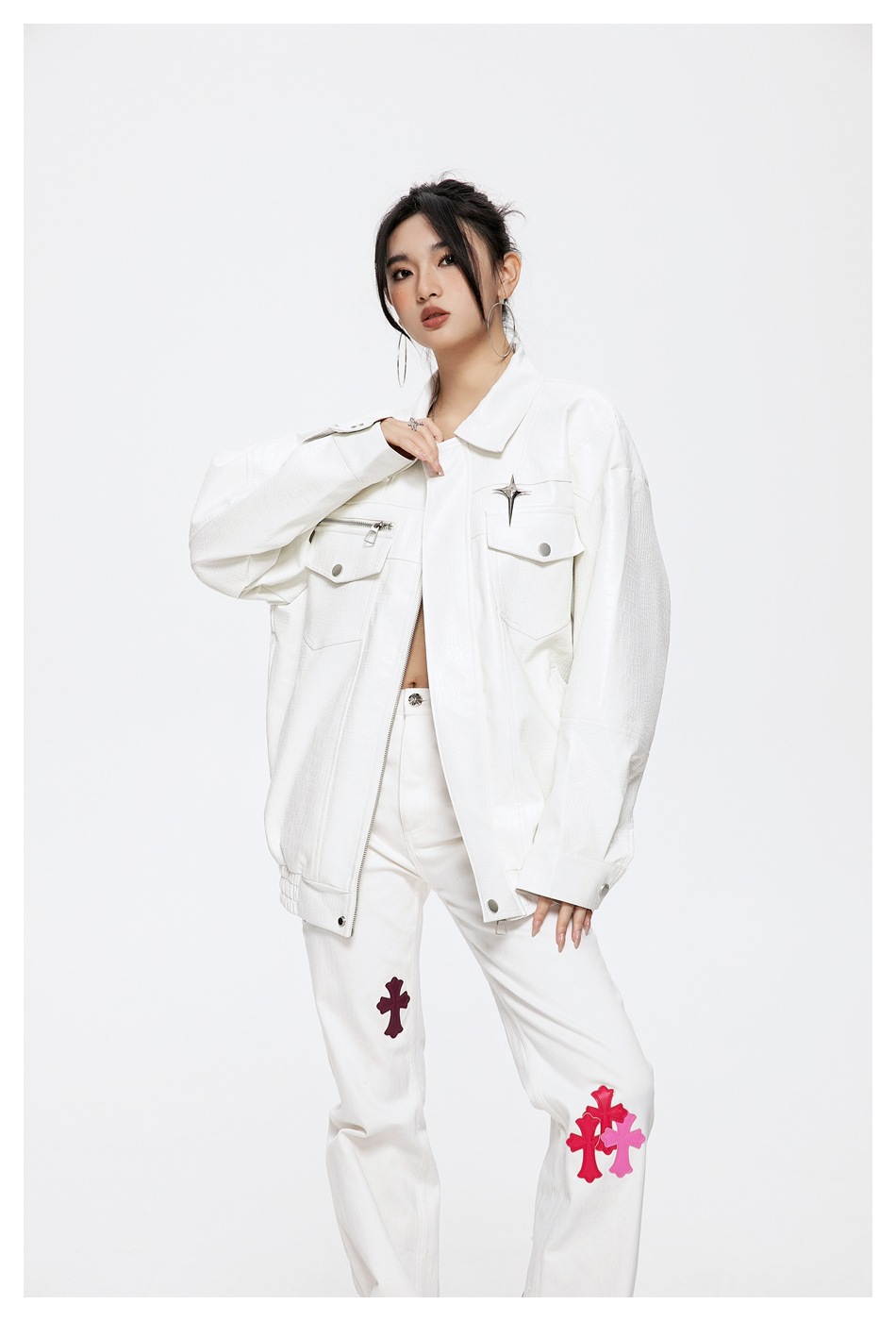 Lapel PU jacket for men and women, spring and autumn jacket ST2741