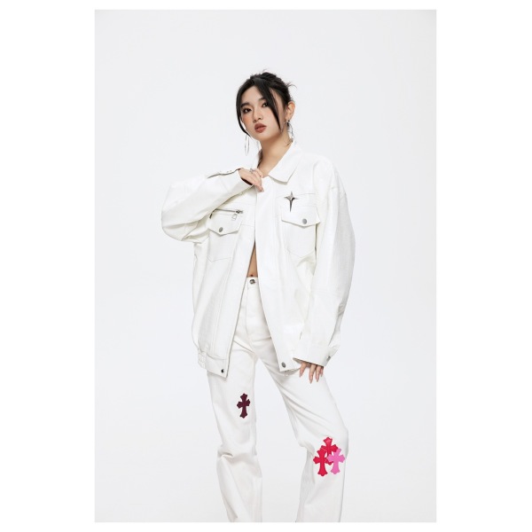 Lapel PU jacket for men and women, spring and autumn jacket ST2741