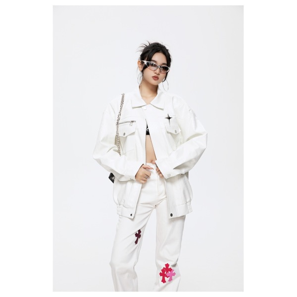 Lapel PU jacket for men and women, spring and autumn jacket ST2741