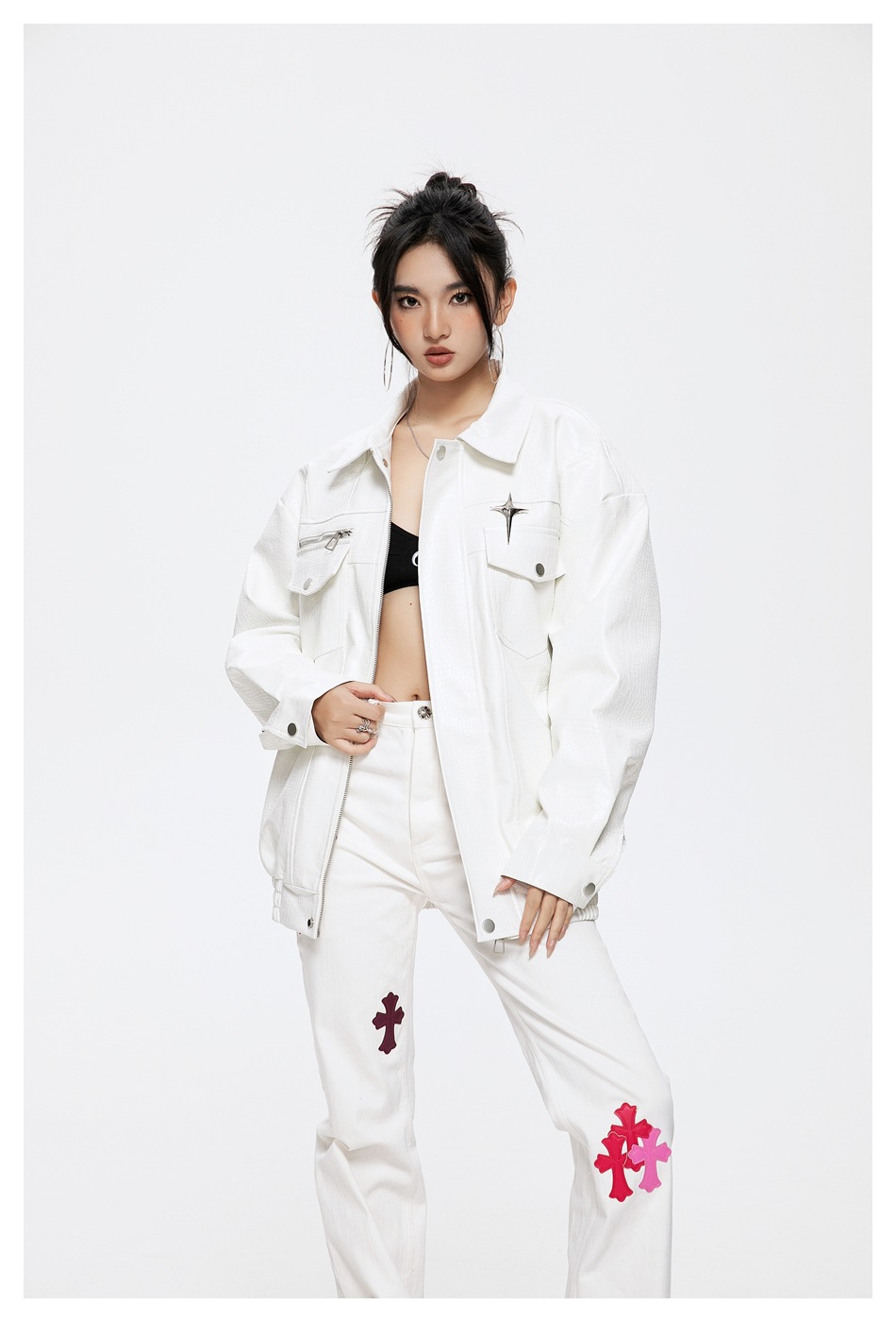 Lapel PU jacket for men and women, spring and autumn jacket ST2741