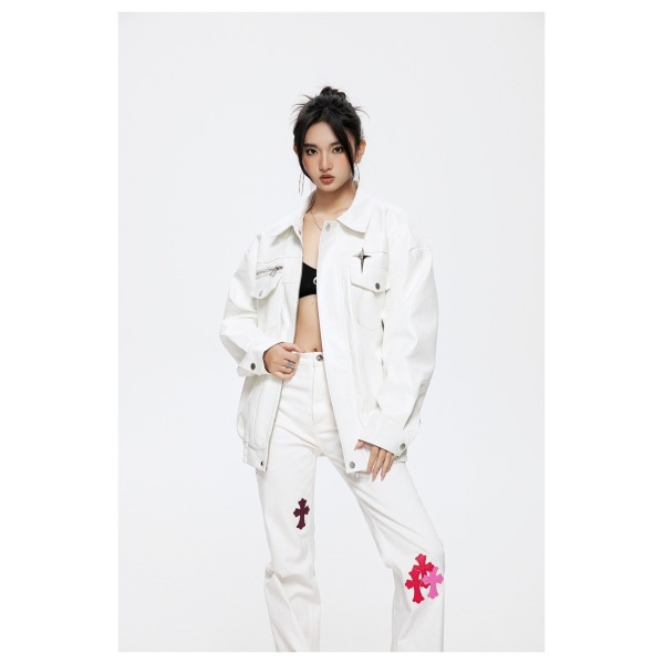 Lapel PU jacket for men and women, spring and autumn jacket ST2741