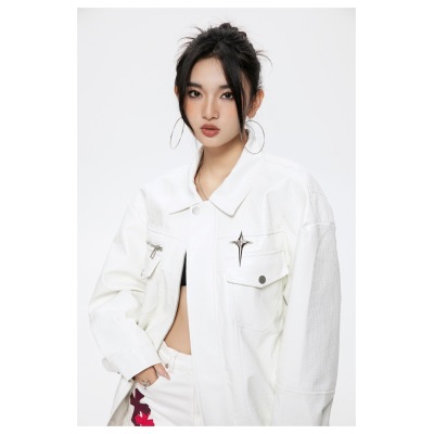 Lapel PU jacket for men and women, spring and autumn jacket ST2741