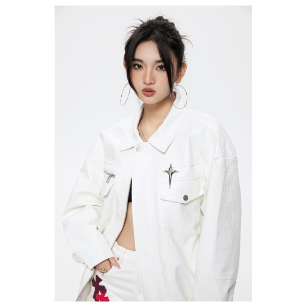 Lapel PU jacket for men and women, spring and autumn jacket ST2741