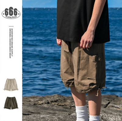 Vintage large pocket cargo shorts men's loose quarter pants medium pants RK41