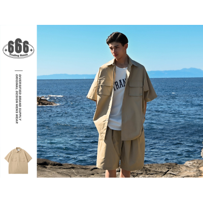 Vintage Pocket Cargo Shirt Boys loose short sleeve Shirt RC14